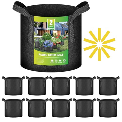 iPower 10 Pack 2 Gallon Grow Bags, Garden Planting Nonwoven Fabric Pots with Reinforced Handle, Heavy Duty and Aeration Planter Pot for Tomato, Fruits, Vegetables and Flowers