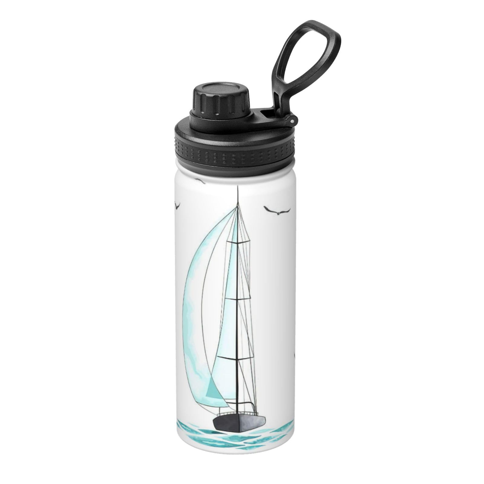 Kfjghhl Insulated Stainless Blue Sailboat Steel Water Bottle For Sport Gym Travel Leak Camping Hiking Hydration