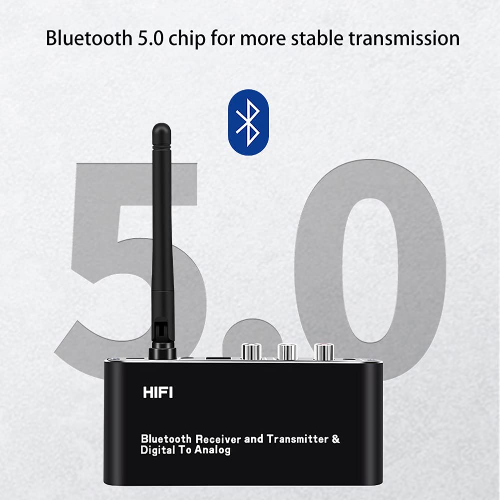 RSGK Transmisor Receptor Bluetooth 5.0, Convertidor De Audio Digital a Analógico DAC 3.5MM AUX Fibra Óptica Coaxial Transmisor Receptor De Audio Bluetooth 5.0