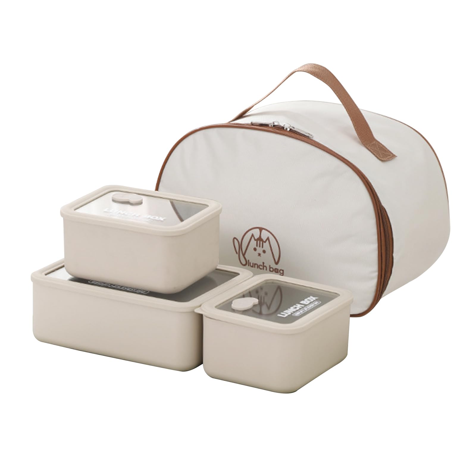 304 Stainless Steel Lunch Box, Visible Leak-proof Lunch Box Containers, Set of 4 mit Isoliertasche (1×41OZ, 2×21OZ), for Dining Out and Work, Dishwasher Safe, Off White