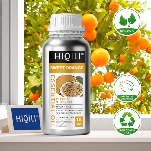 Image of HIQILI Sweet Orange Essential Oil Large Capacity for Skin Care & Diffusers | Air Freshening & Space Cleaning for DIY Studio, Spa, Hotel & Household Stock, Mall, Beauty Salon - 500mL / 16 fl oz