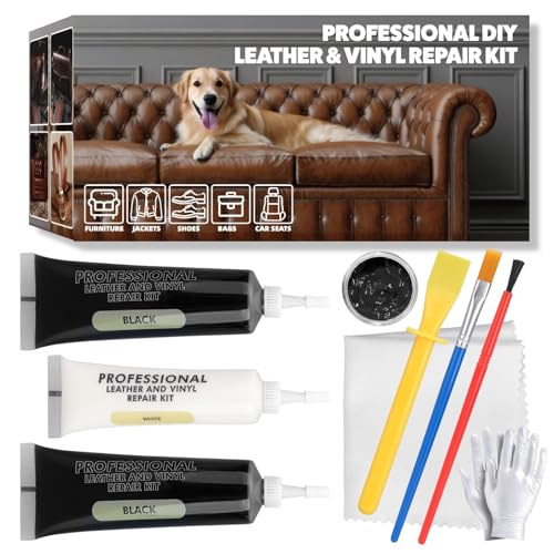 JAYSDOM Leather Repair Kit Advanced Repair Gel 2025 New Upgrade Professional Leather Repair Kit for Furniture Sofas Jackets Car Seats and Purses Vinyl Faux Artificial Pleather Care(Black)