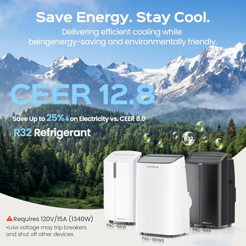 Image of TECXERLLON 15,000 BTU Portable Air Conditioner for Large Room up to 800 Sq. Ft., Quiet 48dB 4-in-1 AC Unit with Dehumidifier, Self-Evaporating, Sleep Mode, Remote & Window Kit