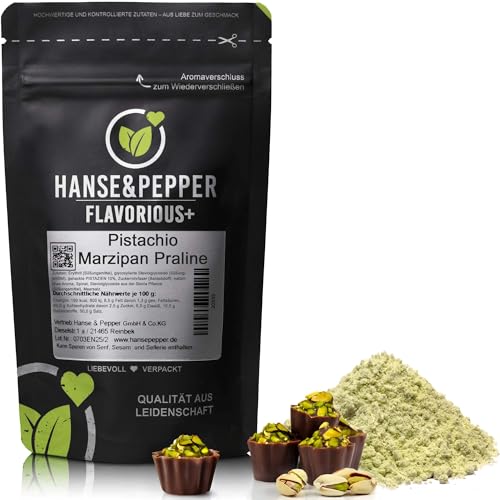 250g Hanse&Pepper Flavorious+ Geschmackspulver Pistachio Marzipan Praline – ohne Zucker, kalorienbewusst – Pistazien Marzipan Pulver für Quark, Joghurt, Shakes & Süßspeisen – ohne künstliche Süßstoffe