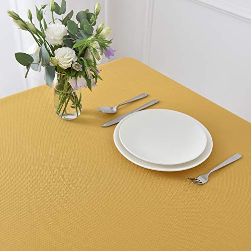 Image of maxmill Textured Rectangular Tablecloth Water Resistance Antiwrinkle Spillproof Soft Jacquard Table Cloth for Dining Room, Buffet Banquet Parties and Holiday Dinners, 60 x 104 Inch, Ochre Yellow