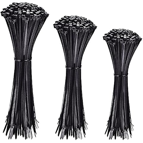 Aunly 300 Pack Cable Ties, Nylon PA66 Zip Ties for Home Office, Garden, Garage and Workshop, Multi-Pack Plastic Tie Wraps (100mm x 2.5, 200mm x 2.5, 300mm x 3.6) (Black) Cover