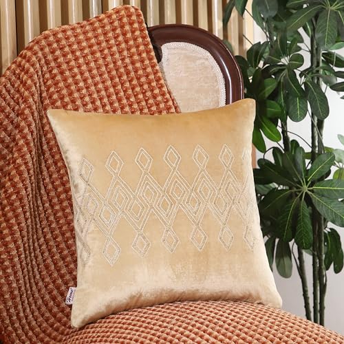 Image of Home - The Best is for You Luxurious Gold Velvet Cushion Covers Embroidered - Set of 2, 16x16 Inch