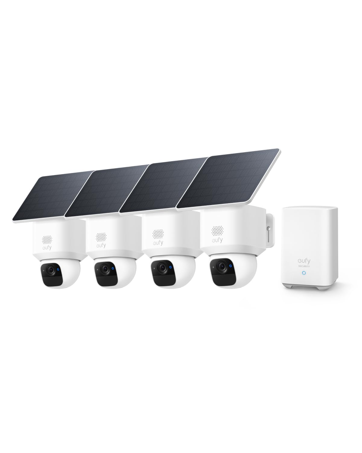 eufy Security SoloCam E30 Camara vigilancia WiFi Exterior, con Energía Solar, Panorámica de 360°, Seguimiento por IA, Claridad 2K, Compatible con HomeBase S380, Sin Cuotas Mensuales, 4 Pack+Homebase2