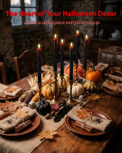 Image of Homemory Black Bleeding Real Wax Flameless Taper Candles, 9.6 Inch Battery Operated LED Candlesticks with Remote Control and Timer, Realistic Dripless for Halloween Spooky Dark Decor 2 Pack