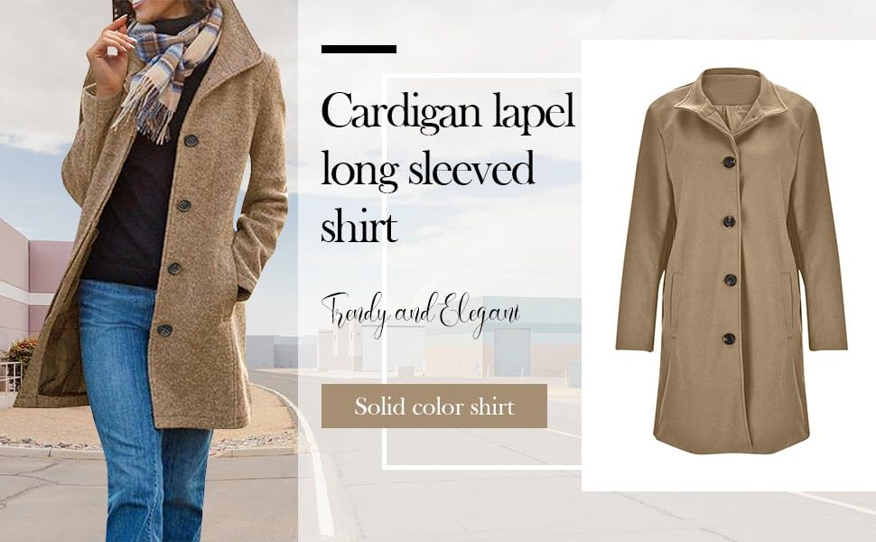 NBXNZWF Women's Mid-Long Pea Coats Stand Collar Single Breasted Wool Blend Coat Winter Thicken Peacoat Overcoat with Pockets4