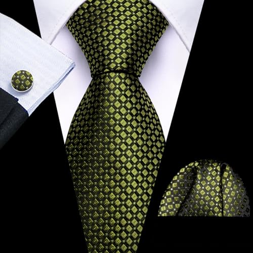 Image of YOHOWA Men Plaid /Striped Ties Set Silk Business Wedding Formal Fashion Necktie and Pocket Square Cufflinks Set