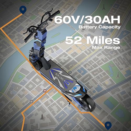 Image of JUNLING JL80 Electric Scooter for Adults, 6000W Dual Motor, 40 Mph Top Speed, 52 Miles Max Range, 60V /30AH Battery, Dual Suspension Hydraulic Braking System, 12 inch Off-Road e-Scooter with Speaker