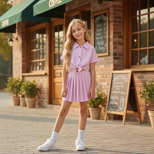 Image of HIHA Girls 3 Piece Outfit Cami Crop Tops Skirt Set with Button Down Shirts Size 6-12