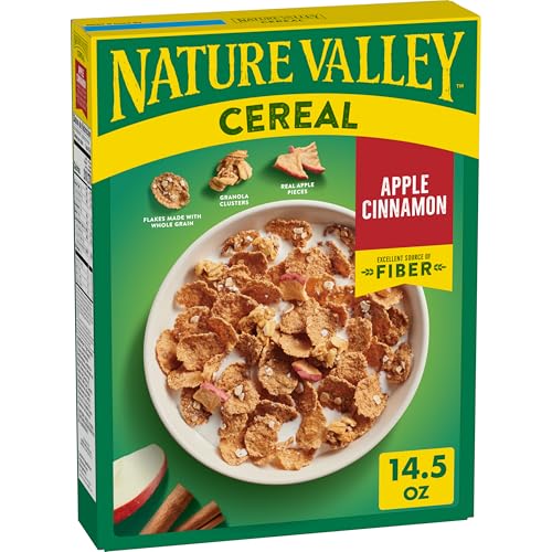 Nature Valley Apple Cinnamon Breakfast Cereal with Flakes, Granola Clusters and Real Apple Pieces, Excellent Source of Fiber, 14.5 oz