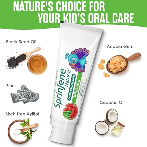 SprinJene Zahnpasta für Kinder mit Wassermelonen-Geschmack, Zahnpasta mit Fluor für Kinder, SLS-frei, Karieschutz, patentierte natürliche Formel (100 g (4er-Pack) – Bild 4