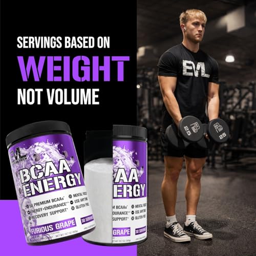 Image of EVL BCAAs Amino Acids Powder - BCAA Energy Pre Workout Powder for Muscle Recovery Lean Growth and Endurance - Rehydrating Post Workout Recovery Drink with Natural Caffeine - Furious Grape