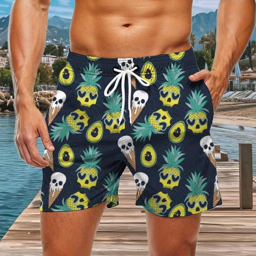 Beach Shorts for Men,Pineapple Printed Hawaiian Surf Shorts | Drawstring Quick Dry Swimwear Bathing Suit Daily Wear2
