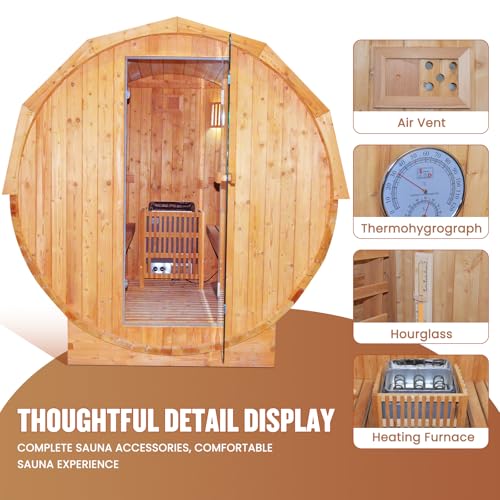 OUTEXER Outdoor Traditional Sauna 4-5 Person Wooden Saunas, 6’x6’Steam Wet Finnish Carbonized Spruce Wood Sauna 240V with 4.5KW Heater,Sauna Stone,Water Bucket,Ladle,LED Lights