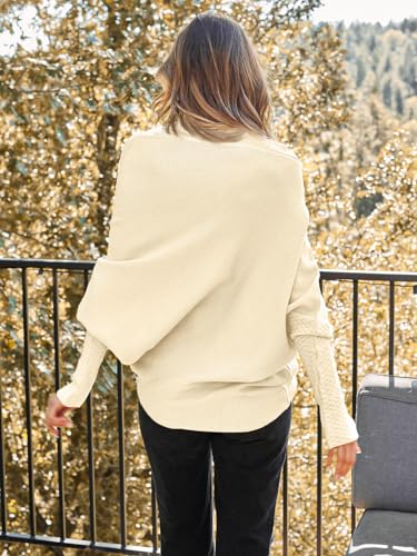 Lillusory Womens Batwing Oversized Sweaters Assymetrical Off The Shoulder Boat Neck Wrap Tunic Tops Fall Fashion Cloth Outfit Apricot Medium thumb #2