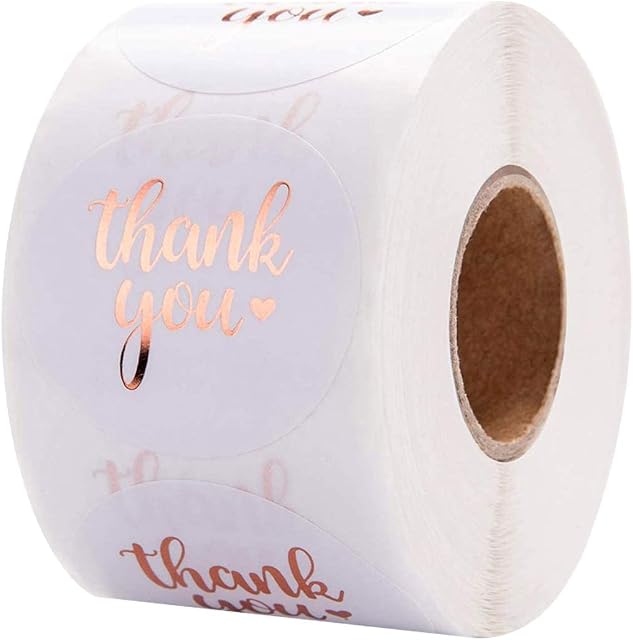 1" 500 PCS Pink Thank You Stickers Roll, Foil Thank You Labels Stickers Adhesive Thank You Sealing Stickers Round White Thank You Stickers Small Business for Supporting Packaging Gift Bags Wedding