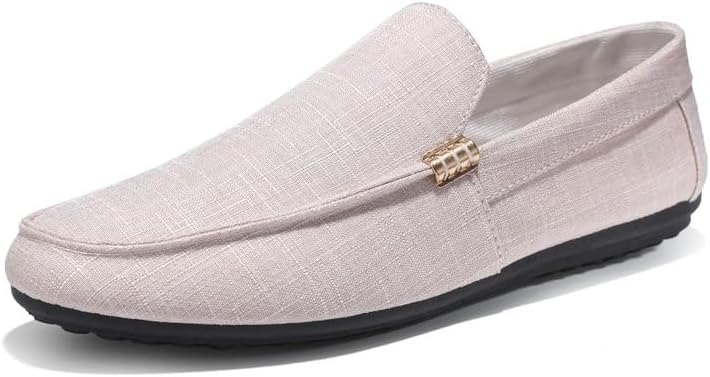 TAYGUM Mens Loafers Shoe Round Toe Cloth Loafer Shoes Slip Resistant Lightweight Anti-Slip Party Slip-on(Beige,10)