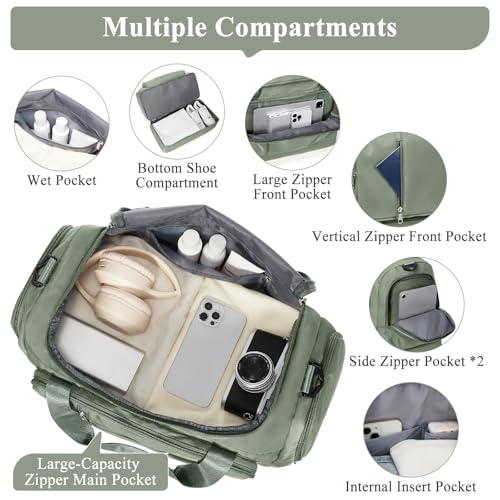 Travel Duffle Bag, Weekender Bags for Women,Carry On Overnight Personal Item Travel Bag with Shoes Compartment,Olive Green4