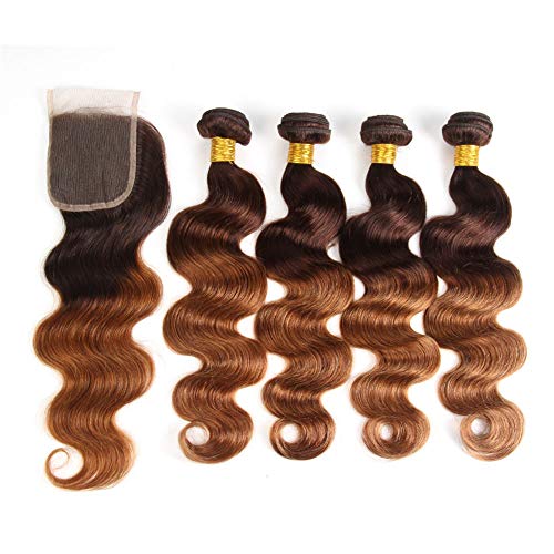 Ombre Brazilian Hair Body Wave Ombre Bundles With Closure, 4 Ombre Hair Bundles With Lace Closure (T4/30,20 22 24 26+20)