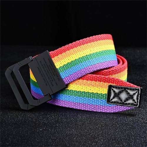 1.5" Canvas Belt, No Holes Adjustable Edge, Seven Color Double Loop Buckle, Striped Men's and Women's Belts (Orange, Waist 30"-36" (Length 45"))3