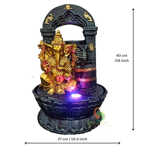 Image of Ganehsa Decorative Table Top Water Fountain for Home Decor /Office /Indoor & Outdoor /Garden /Puja Room /Vaastu with Multicolor LED Light and Adjustable Water Pump (D-021)