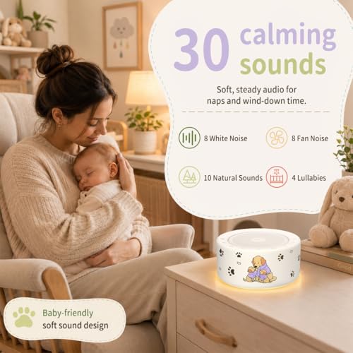Image of Kipcush White Noise Machine for Baby & Adults, Sleep Sound Machine with 30 Soothing Sounds, 8-Color Night Light, Memory Function, White Noise for Sleeping, Nursery, Office, Travel, Relaxation
