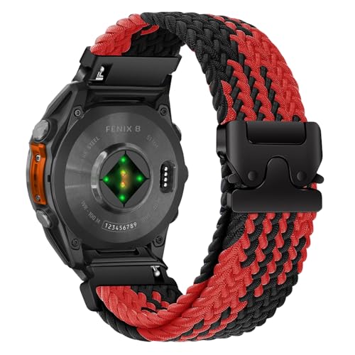 Correa trenzada de nylon para reloj Garmin 26 mm Negro y rojo miniatura 1