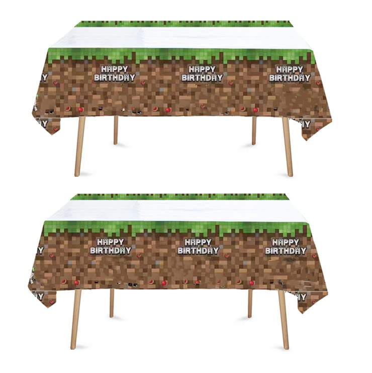 AISEEL 2 pcs Pixel Party Tablecloth Table Cover for Themed Birthday Party Supplies Decorations (Brown)