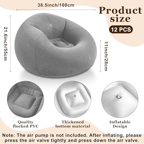Image of Realspring Inflatable Bean Bag Chairs Outdoor Blow up Camping Chairs Inflatable Lazy Sofa Folding Portable Bean Bag Loungers Couch for Movie Night(Dark Gray,12 Pcs)