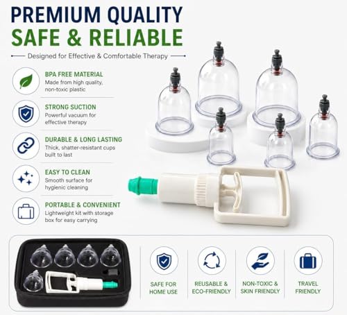 Image of Vacuum Cupping Therapy Set - Cupping Kit for Pain Relief, Muscle Recovery, Body Massage & Blood Circulation - Portable Manual Therapy Cups with Magnetic Heads, Transparent Design (Pack of 24)