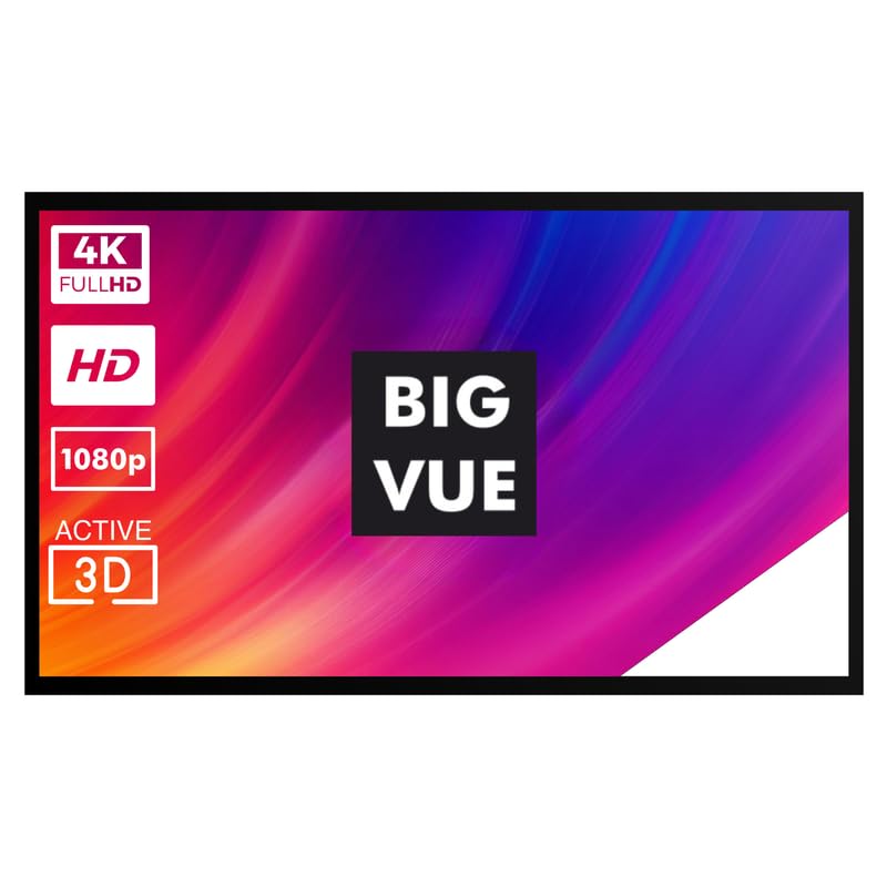 Image of BIG VUE 135 inch Fixed Frame Projector Screen HD Cinema White Fabric, 16:9 Aspect Ratio, 4K UHD & Active 3D Ready, 160 Wide Viewing Angle Projection for Home Theatre, Office, Boardroom & Gaming