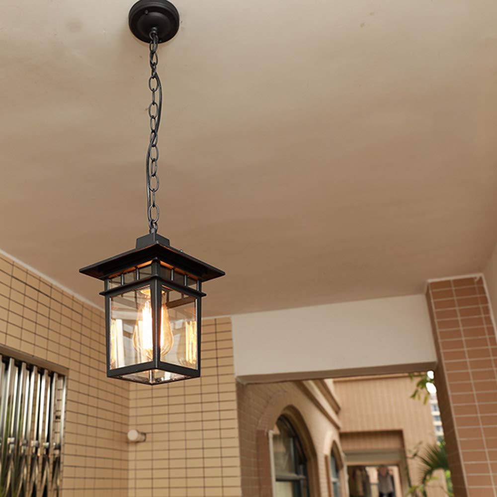 Mengjay Lámpara Colgante de Exterior Impermeable IP23 E27 Lámparas de Techo Lámpara de araña de aluminio fundido y cristal Patio Villa Loft lámpara de exterior（18.5x23CM）
