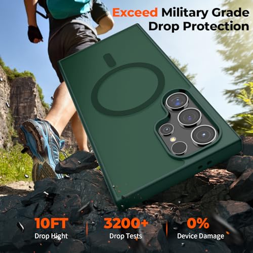 Image of SUPFINE Magnetic for Samsung Galaxy S24 Ultra Case with Screen Protector, (Built-in Magnets) (Military Grade Drop Protection) Slim Translucent Shockproof Phone Case,Forest Green