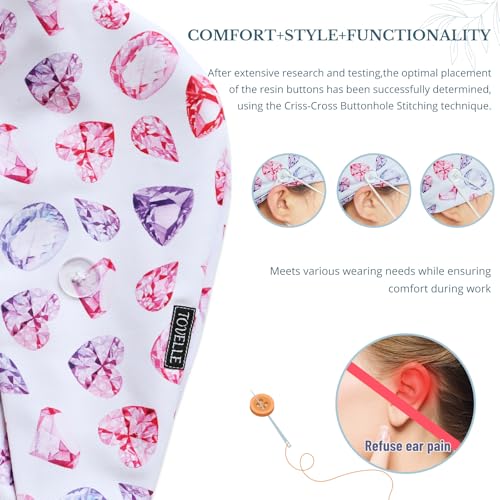 Image of Scrub Caps for Women with Buttons, Classic Surgical Caps | Double-Sided Printed, Adjustable,Long Hours, Sweatbands, Fabric Help Reduce Static Buildup