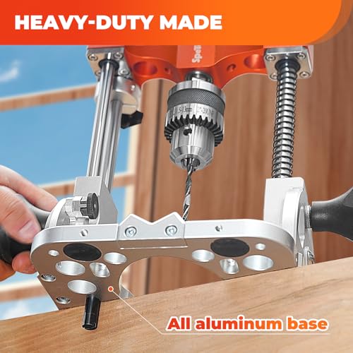 Image of SpeTool Portable Drill Guide with Liner Ball Bearings Guide Poles, Portable Drill Press for Hand Drill Adjustable from 0-60, 1 /2 inch Chuck Multi Angle Drill Guide for Straight Holes, S04001