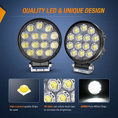 Nilight 15017C-B Led Pods 2Pcs 4.5Inch 42W 4200Lm Round Flood Light Off Road Lights Fog Lights Driving Roof Led Light Bar Work Light thumb #3