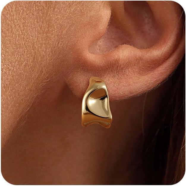 Gold Earrings for Women 14k Plated Gold Stud Chunky Statement Drop Dangle Hypoallergenic Trendy Knot Dainty Minimalist Earrings Jewelry Gifts