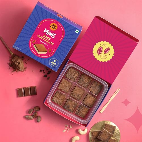 Image of GO DESi - Minis Dark Chocolate Kaju Katli | Made with whole cashews | Fusion Sweets | Sweets Gift Pack | 9 pieces