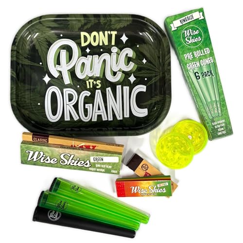Wise Skies Dont Panic Its Organic Rolling Tray Gift Set Pre Rolled Cones