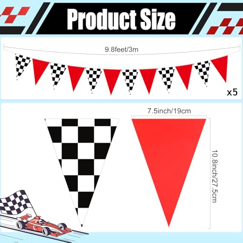 Image of Tiamon 5 Pcs Racing Car Flag Banner Party Decoration Triangle 49.2 Ft Flag