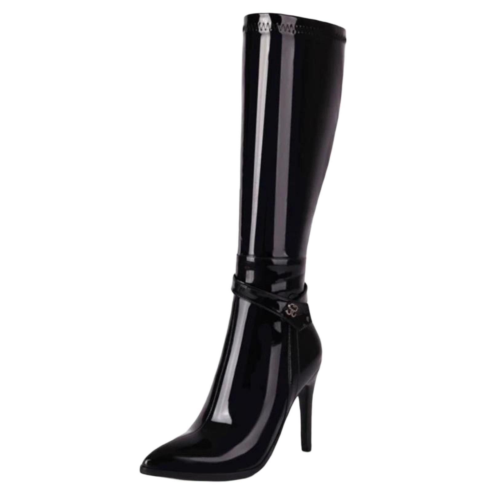 WomenS Sexy Knee High Boots Pointed Toe Patent Long Heels Fashion Party Dressy Boots Female Large Size