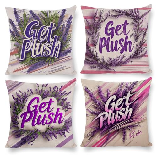 クッションカバー 40x40cm ビロード 装飾枕カバー 4枚セット 北欧 おしゃれ 可愛い インテリア アクセント 部屋飾り ソファ 椅子 車内 ベッド ソファー用クッションカバー 抱き枕カバー ソファ背当て 装飾枕カバー 座布団カバー (ラベンダー)