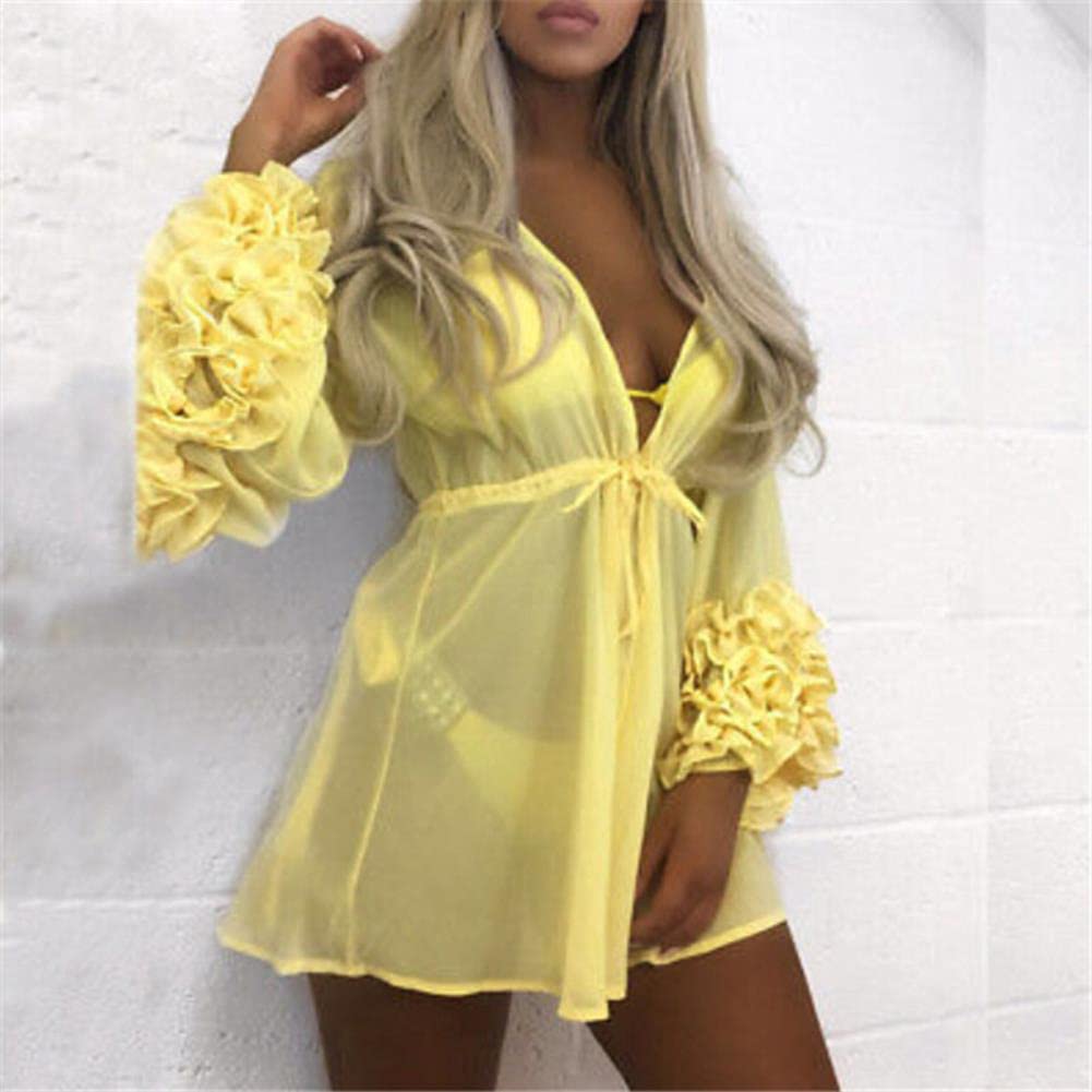 Robe de Plage Été Sexy Beach Mini Robe Femmes Longues Manches Bikini Couvre-Bikini Couvre-Tunique Pareo Sarong Maillot De Bain Maillaison