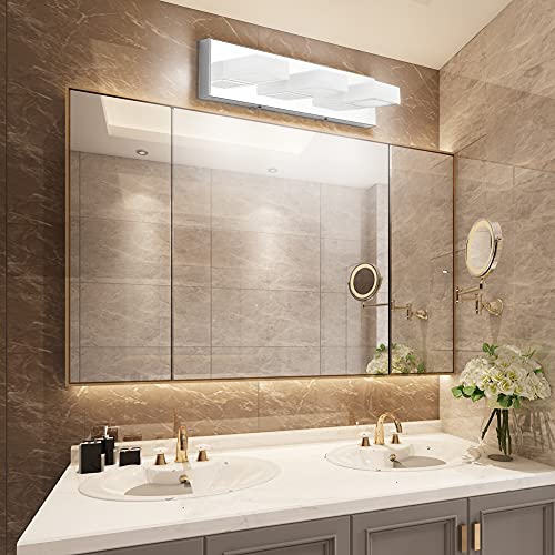 Image of Ralbay Modern LED Bathroom Vanity Lights Chrome Stainless Steel Acrylic Bathroom Wall Lighting Fixtures Modern LED Vanity Lights Over Mirror(Natural White Light)