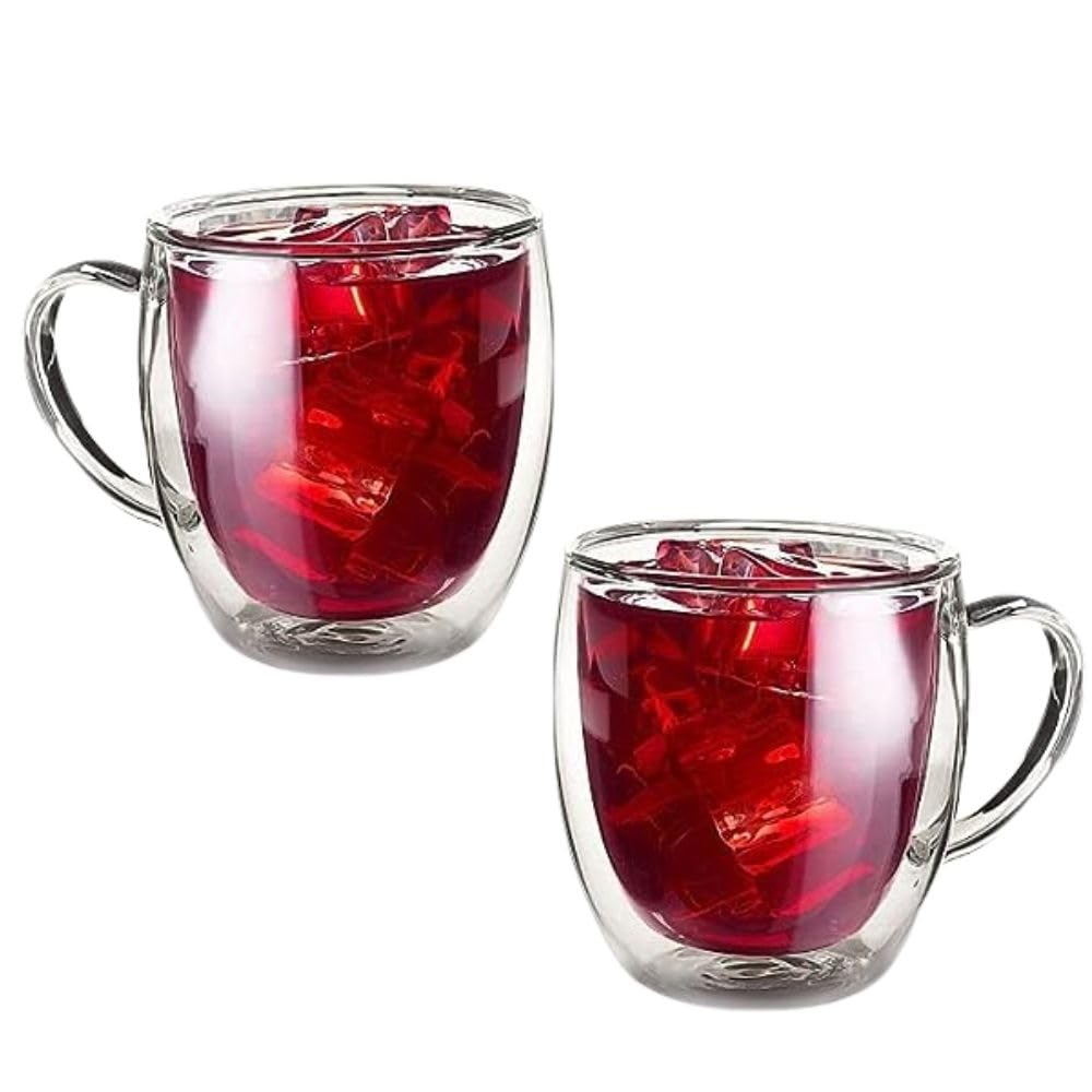 Amazon.com | 2-Pack - 12 oz (350ml) Clear Double Walled Glass Coffee Mug Cup  | Insulated Heat Proof Glass Coffee Tea Cup Mug with Handle | Perfect for  Cappuccino Tea Latte Hot