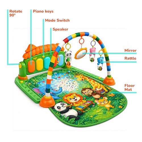 Image of Lifelong Jungle Piano Playgym | Musical Mat with Lights, Hanging Toys & Mirror | Soft Tummy Time & Crawling Play Mat | Motor & Fine Skills Development | Kick & Play Piano Fitness Rack (0-24 Months)